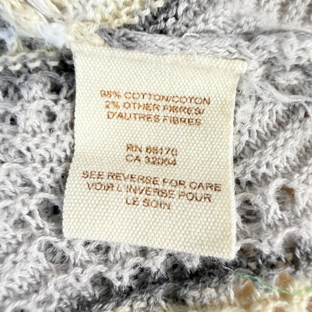 Y2K Free People Women's‎ Crochet Knit Top Large Grey Chevron Square Neck Boho